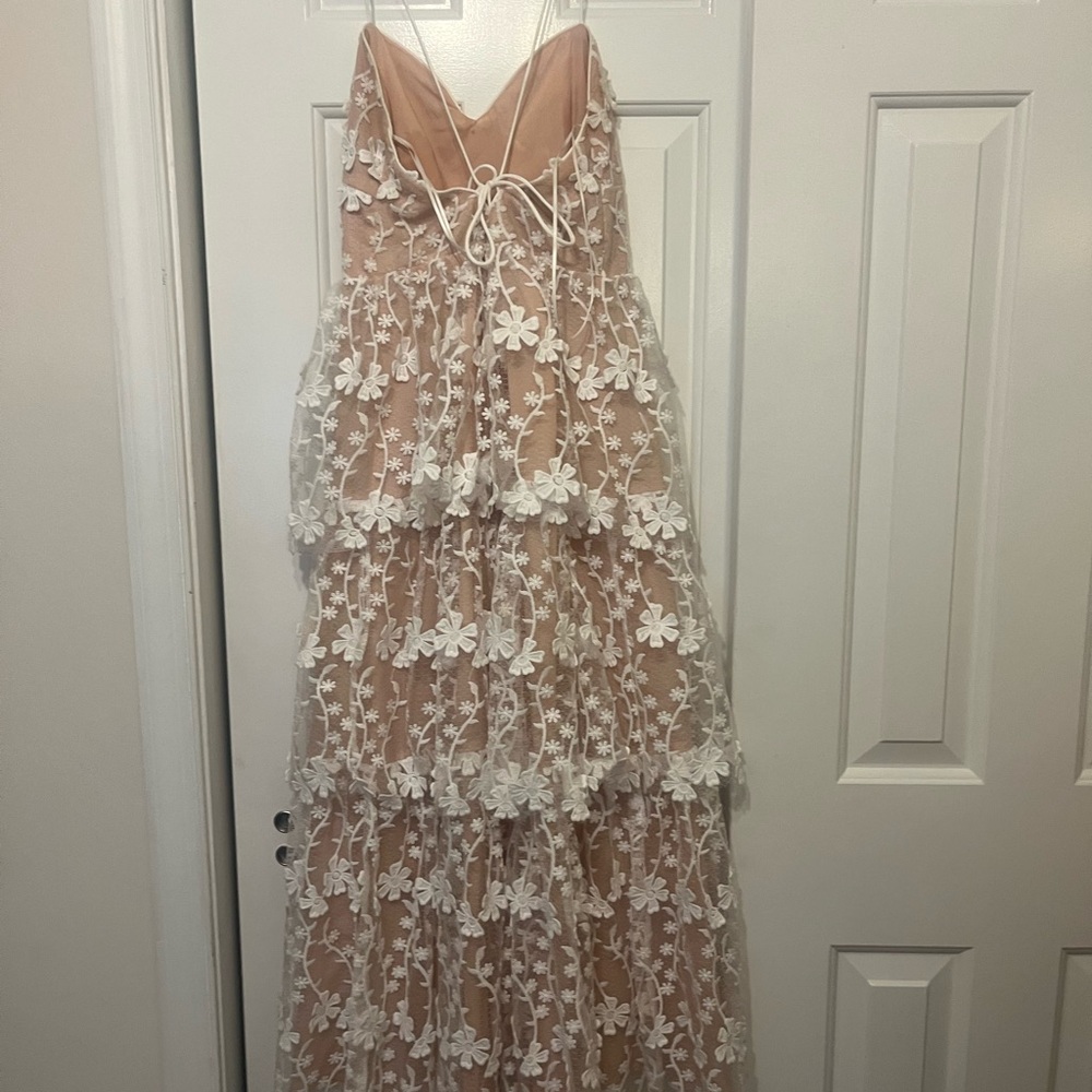 Midi White Lace Dress with Nude Illusion - Picture 5 of 5